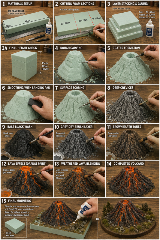 Illustrated Step-by-step guide Volcano School Project with XPS Foam