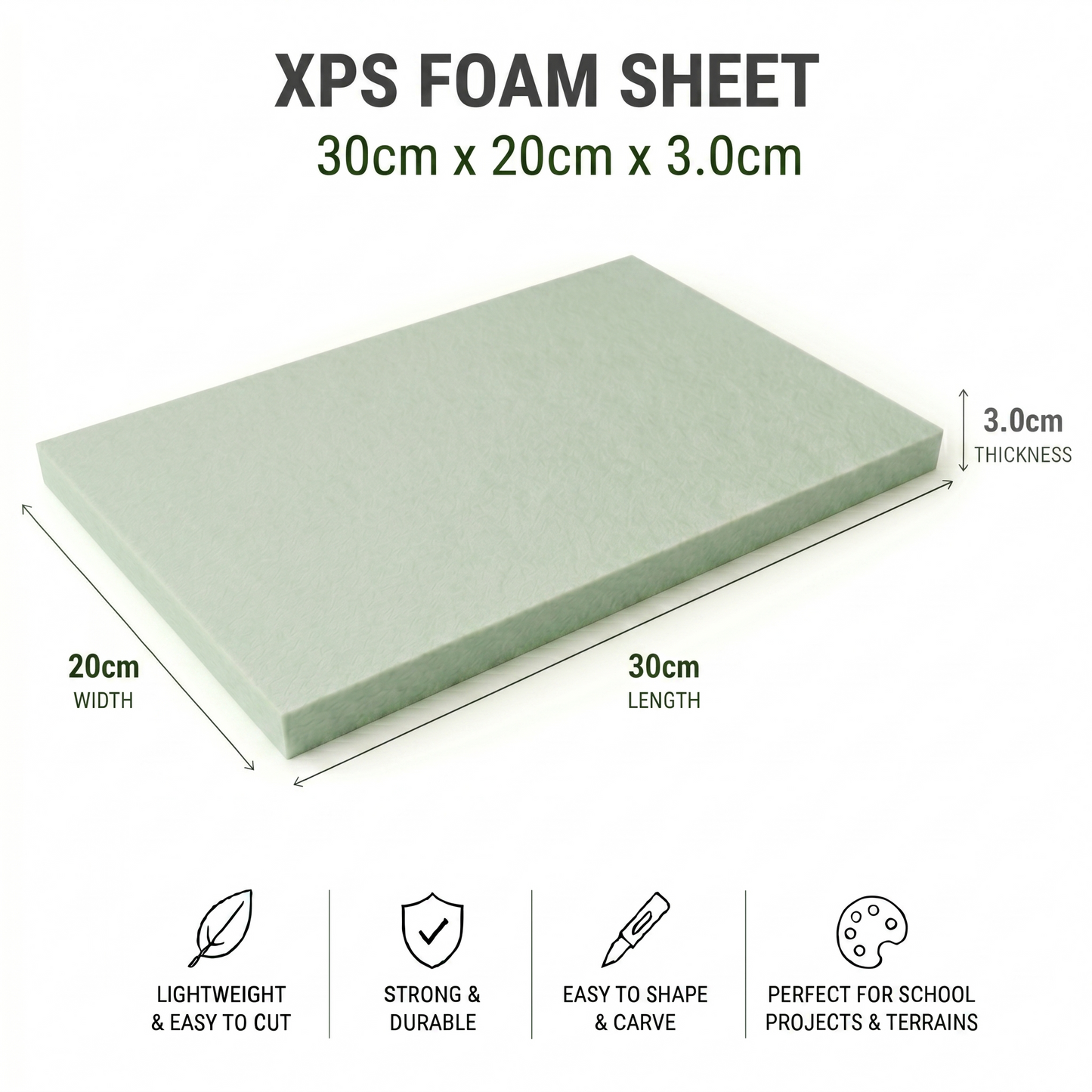 30 x 20cm XPS Foam Sheet (2.5-7.5cm) for School Dioramas & Crafts Projects