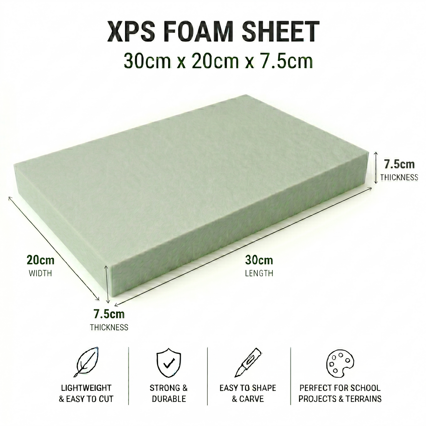 30 x 20cm XPS Foam Sheet (2.5-7.5cm) for School Dioramas & Crafts Projects