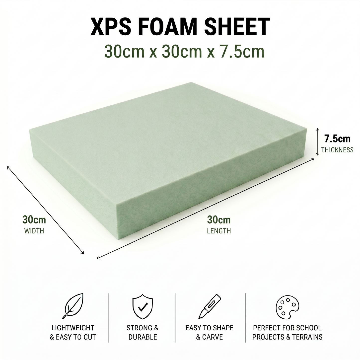 30 x 30cm XPS Foam Sheet (2.5-7.5cm) for School Dioramas & Crafts